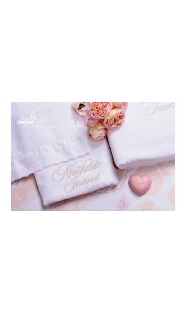 Trusou de botez somon cu alb cu broderie sand pentru fetite Elegant Monogram Peach 21